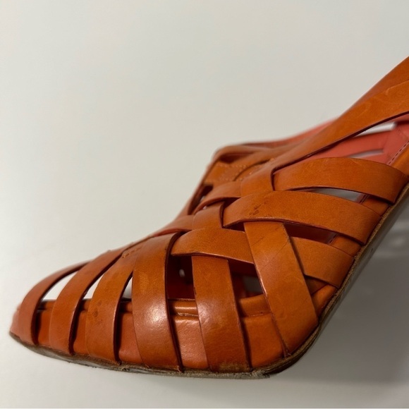 Via Spiga Orange Leather Strappy Heels, Low Platform, Size 9.5 - Picture 14 of 16
